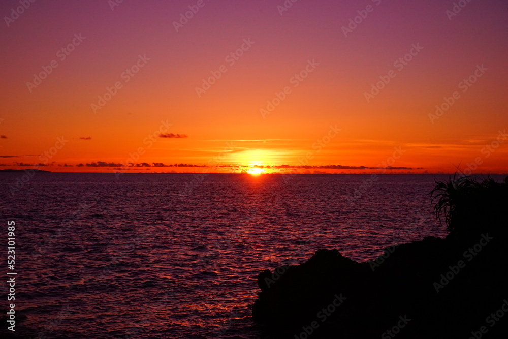 Beautiful Sun down, Sunset at Beach in Ishigaki-jima Island, Okinawa, Japan - 日本 沖縄 石垣島 琉球観音埼灯台 海 夕日