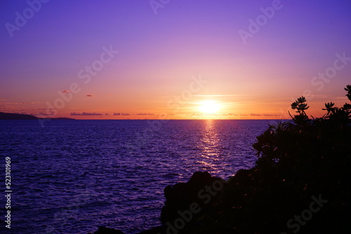 Beautiful Sun down, Sunset at Beach in Ishigaki-jima Island, Okinawa, Japan - 日本 沖縄 石垣島 琉球観音埼灯台 海 夕日