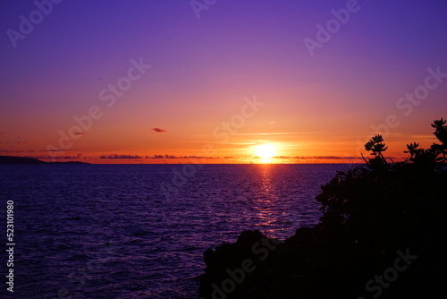 Fototapeta Naklejka Na Ścianę i Meble -  Beautiful Sun down, Sunset at Beach in Ishigaki-jima Island, Okinawa, Japan - 日本 沖縄 石垣島 琉球観音埼灯台 海 夕日
