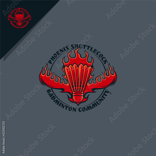illustration of shuttlecock and and fire bird. for badminton logo or icon