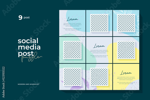 instagram puzzle template, abstract element instagram post design, pastel background, instagram puzzle feed pack template.