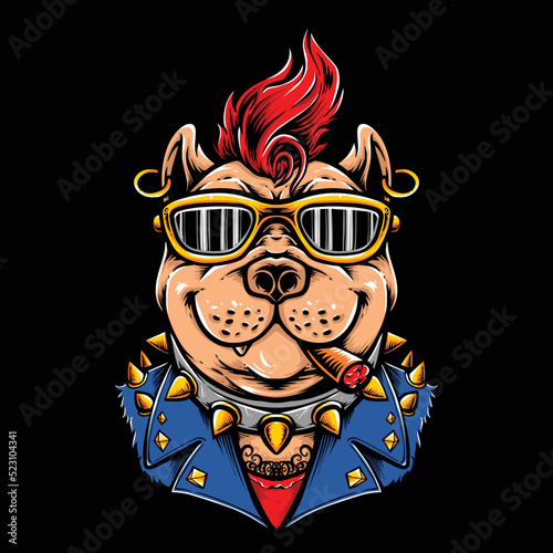 mohawk pitbull with punk outfit vector.jpg photo