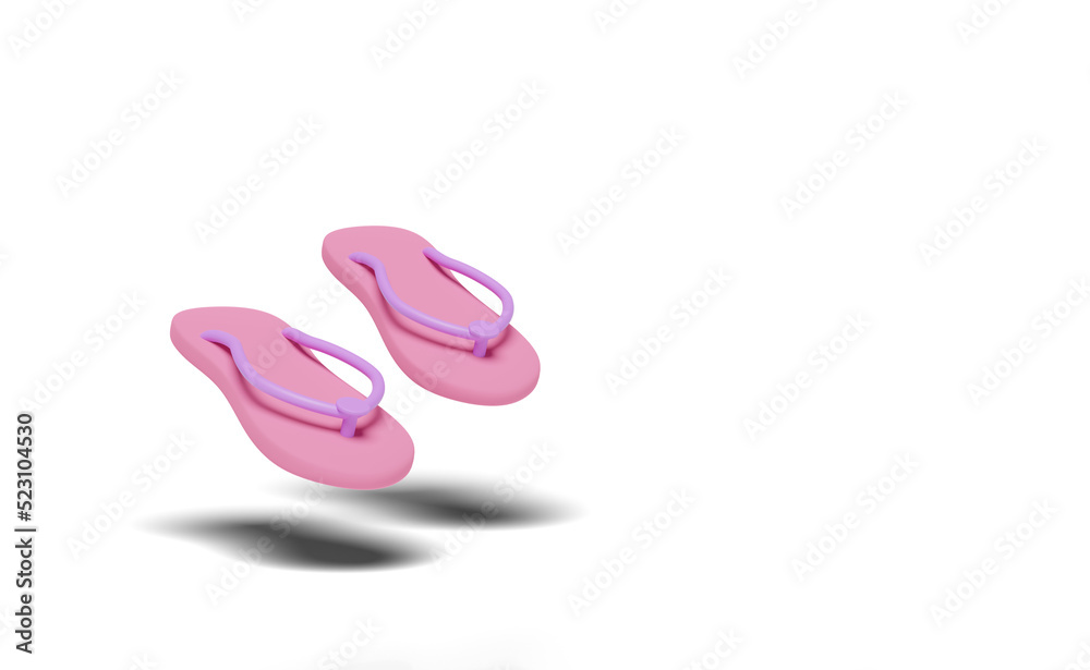 pink beach sandals or home slipper, flip flops isolated. concept 3d illustration or 3d render pink beach sandals or home slipper, flip flops isolated. concept 3d illustration or 3d render