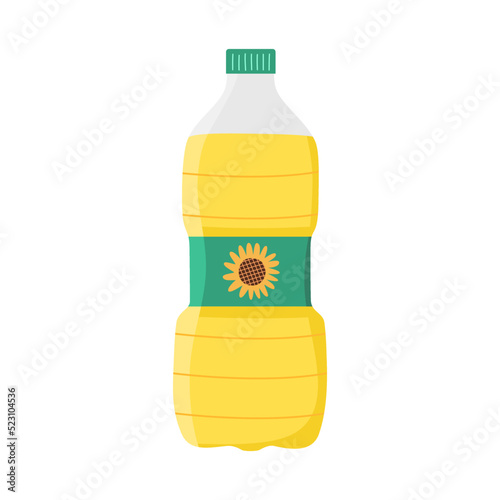 Sunflower oil bottle in flat design on white background.
