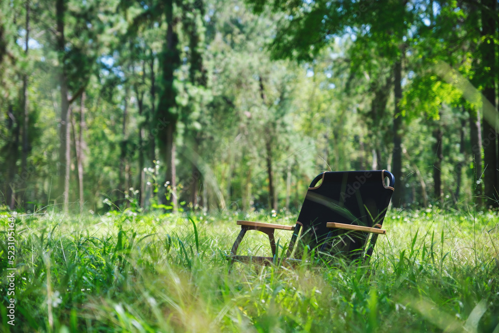 Folding camping chair in the park Folding camping chair in the park