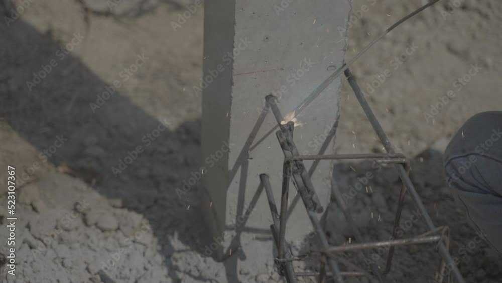 steel welding work for foundation of construction site, equipment for