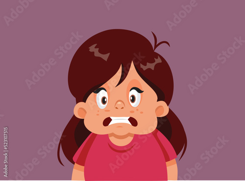Stressed Little Girl Feeling Anxious Vector Cartoon illustration. Concerned child being insecure, embarrassed, and ashamed

