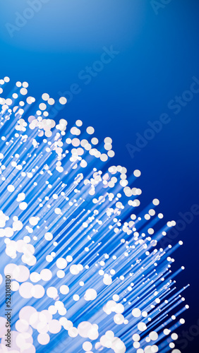 Fiber optics in blue, close up with bokeh.blurred light fiber optic for background and wallpaper.