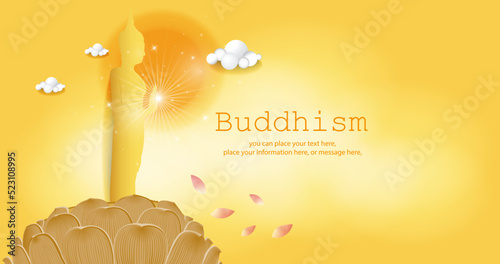 Buddha shadow stand vector illustration - Magha Puja, Asanha Puja, Vesak Puja Day, Buddhist holiday concept. Thailand culture and landmarks with copy space