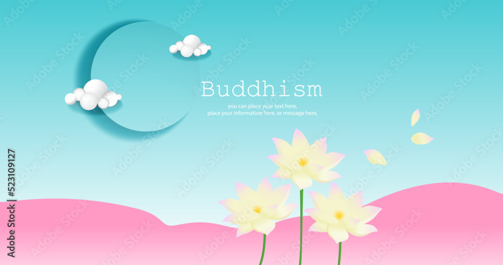 Lotus flower and moon vector illustration background - Magha Puja, Asanha Puja, Vesak Puja Day, Thailand culture