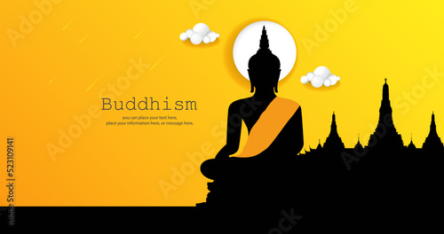 Buddha meditating shadow vector illustration background - Magha Puja, Asanha Puja, Vesak Puja Day, Buddhist holiday concept. Thailand culture