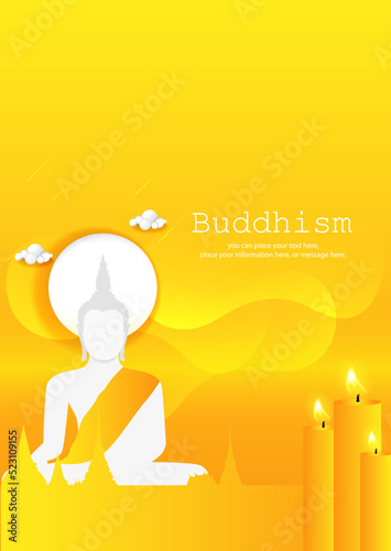 Buddha meditates vector illustration background - Magha Puja, Asanha Puja, Vesak Puja Day, Thailand culture