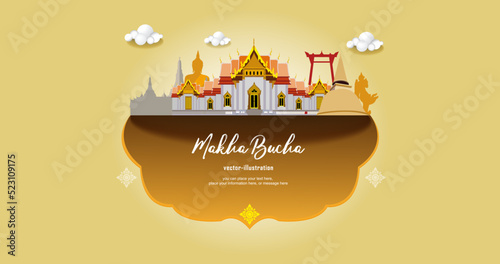 Temple Wat Benchamabophit vector background - Magha Puja, Asanha Puja, Vesak Puja Day, Buddhist holiday concept. Thailand culture photo