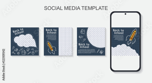 Abstract chalkboard. Back to school, education social media pack template premium vector, 
