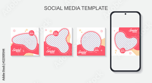 Food menu banner social media post. Editable social media templates for promotions on the Food menu. Set of social media story and post frames.