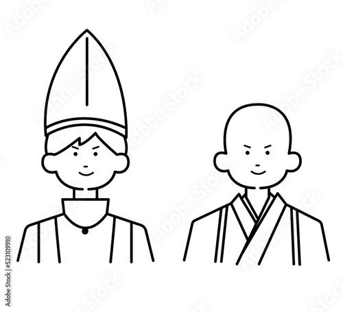 スピリチュアルカウンセラー（除霊師、霊媒師）の
男性のイラスト素材セット　線画のみ