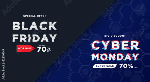 Black Friday and cyber Monday banner. Super sale at the end of season.
