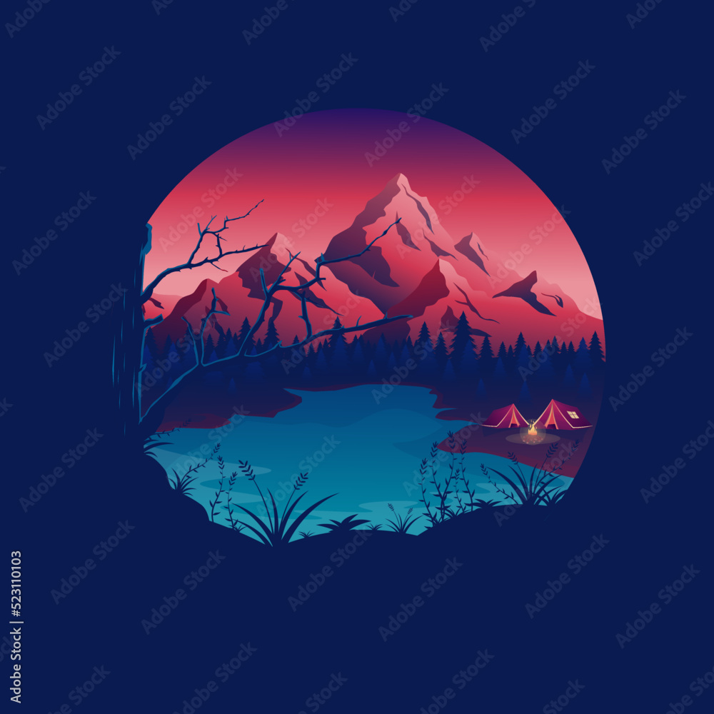 Camping logo design landscape vector illustration
