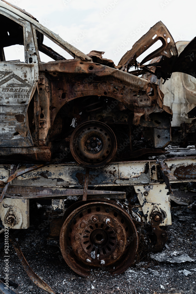 15.07.2022,Bucha War in Ukraine: a dump of shot and burned cars in Irpin, Bucha district