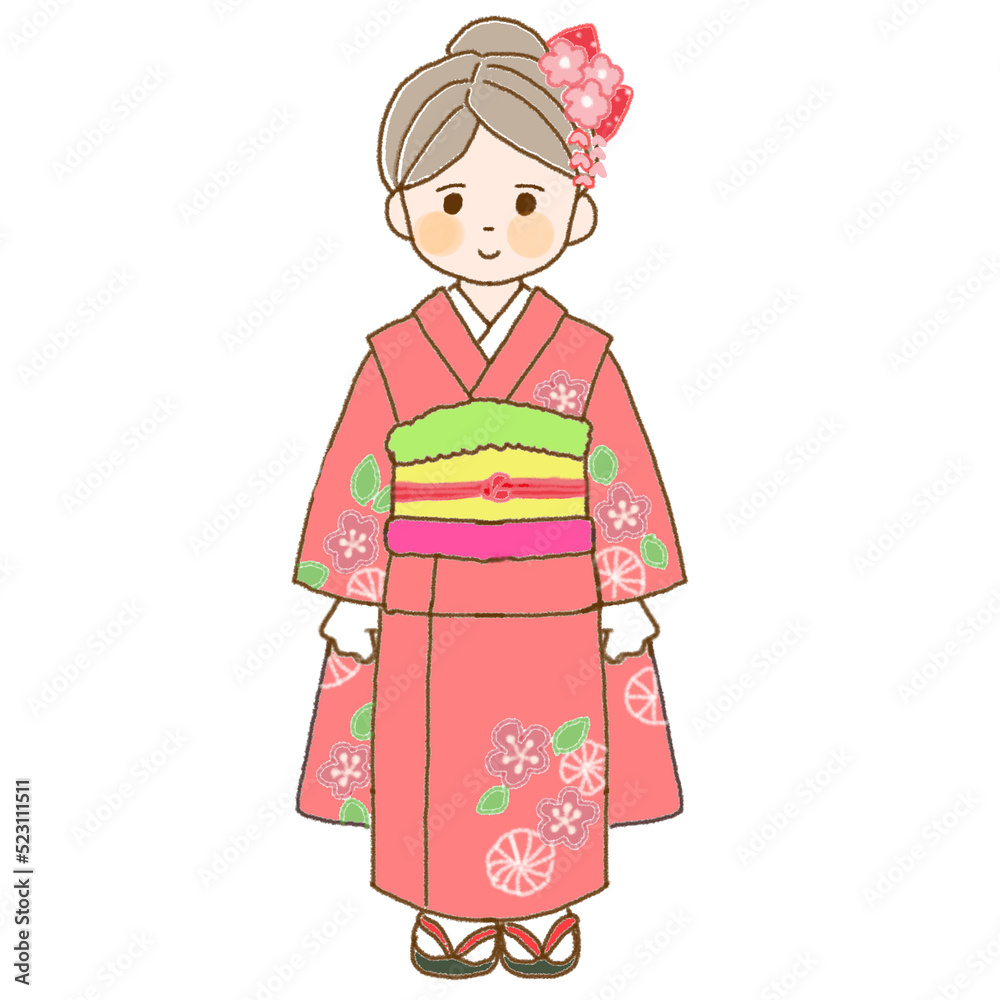 七五三　着物を着た女の子のイラスト