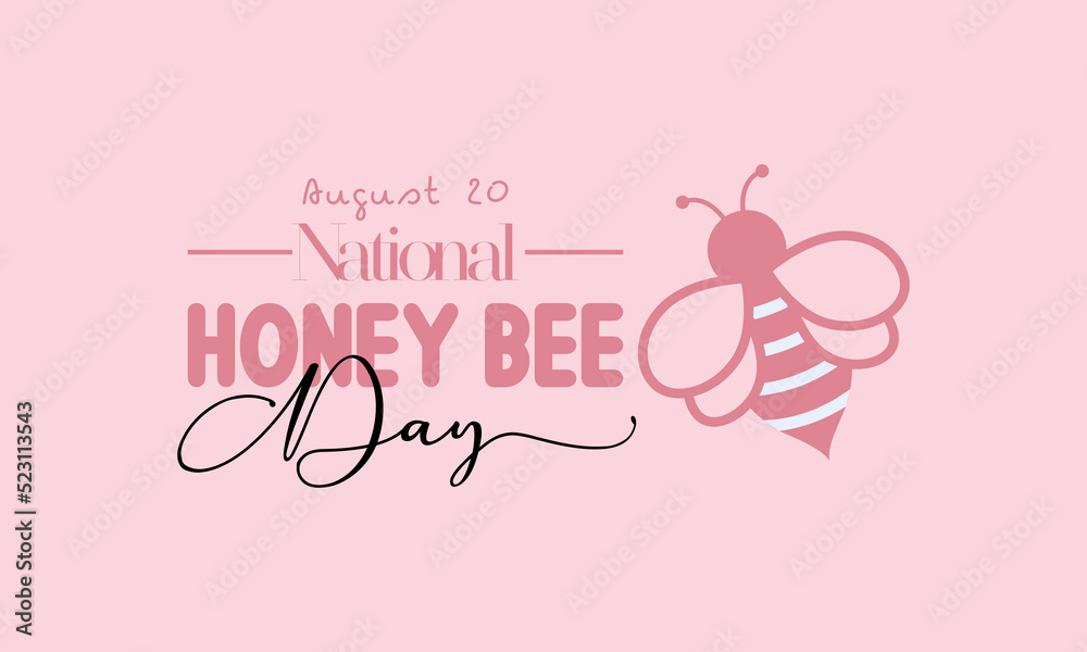 National honey bee day calligraphic banner design on isolated background. Script lettering banner, poster, card concept idea. Shiny awareness vector template.