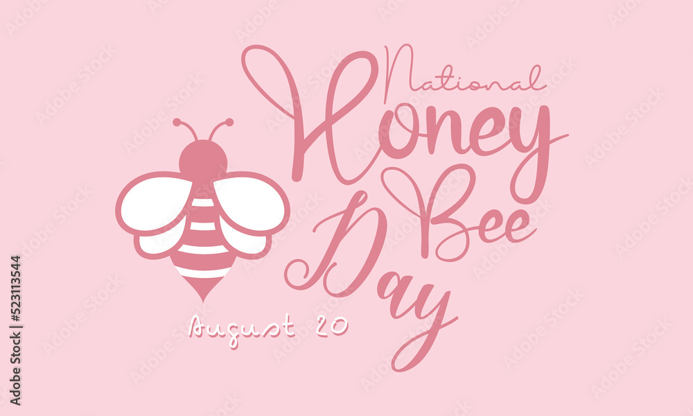 National honey bee day calligraphic banner design on isolated background. Script lettering banner, poster, card concept idea. Shiny awareness vector template.