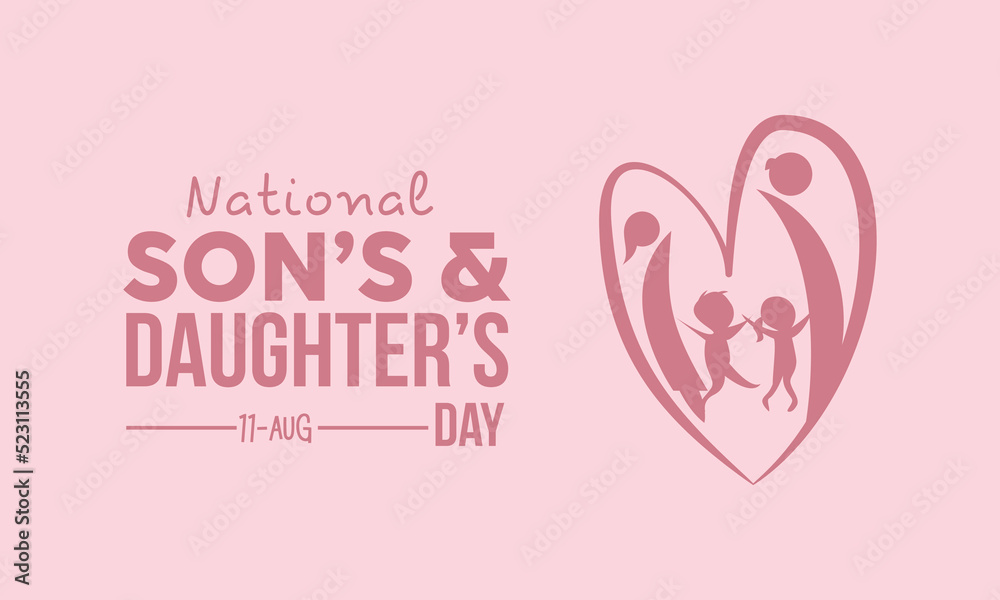 National Son’s and Daughter’s Day calligraphic banner design on isolated background. Script lettering banner, poster, card concept idea. Shiny awareness vector template.