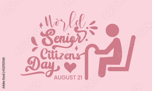 World Senior Citizens Day calligraphic banner design on isolated background. Script lettering banner, poster, card concept idea. Shiny awareness vector template.