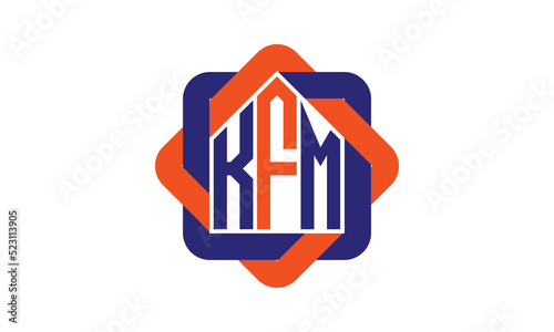 KFM three letter real estate logo with home icon logo design vector template | construction logo | housing logo | engineering logo | initial letter logo | minimalist logo | property logo | photo