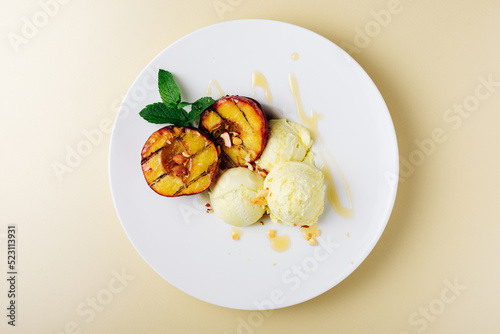 Grilled peaches and ice cream.