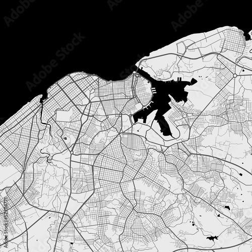 Vector map of Havana city. Urban grayscale poster. Road map with metropolitan city area view.