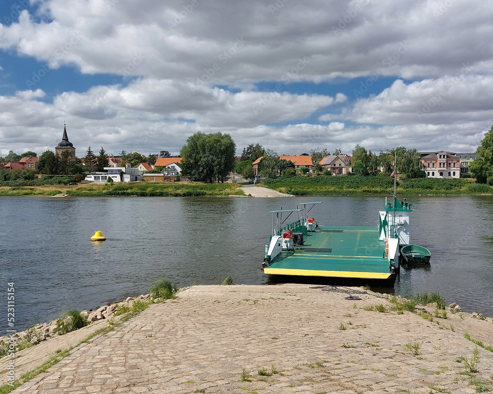 Naklejka premium Westerhusen reaction ferry in Magdeburg, Germany, crossing the river Elbe