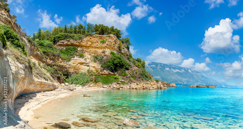 Landscape with Livathou beach in Kefalonia, Ionian island, Greece