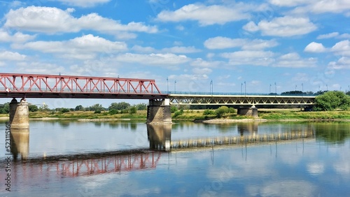 Steel frame bridge over the river Elbe in Schoenebeck, Saxony-Anhalt, Germany photo