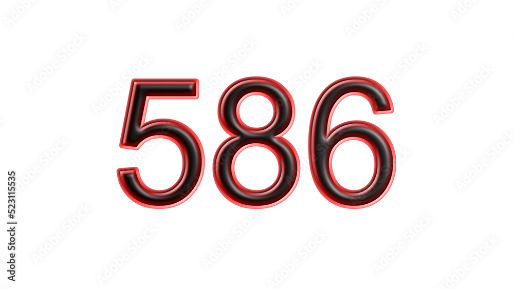 red 586 number 3d effect white background red 586 number 3d effect white background