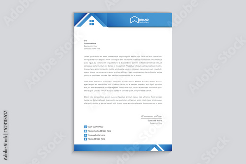 Professional real estate creative business letterhead design template