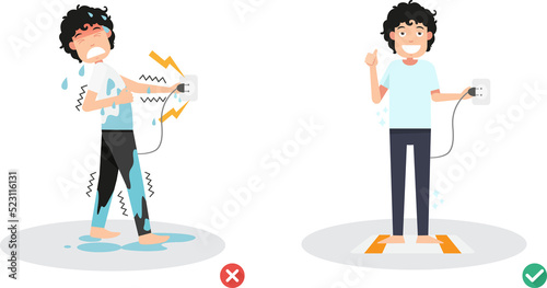 Fotografie wrong and right for safety electric shock risk