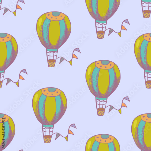 color seamless pattern with air balloons