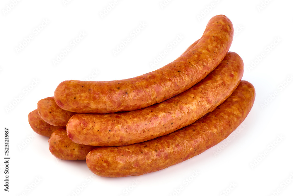 Dried pork sausages, isolated on white background. Dried pork sausages, isolated on white background.