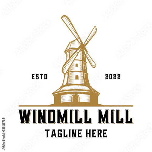 vintage windmill logo design. agricultural or factory symbol.