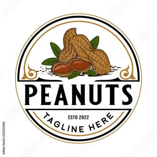 peanut emblem logo design vector