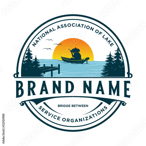fishing boat vector logo fishing boat and lake concept.