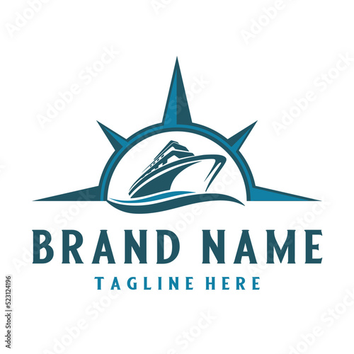 ship logo design. boat and compass concept.