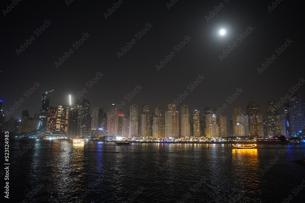 marina or beach view dubai night