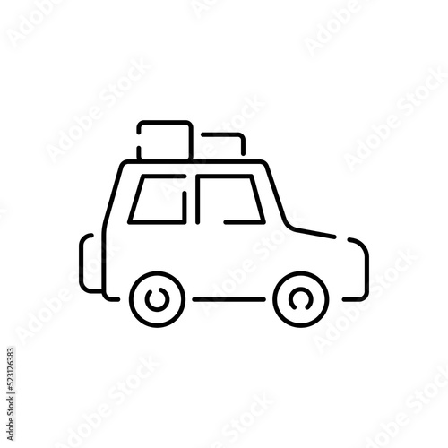 Camping, travel and picnic equipment icon. Vector autumn or summer hiking, wilderness, adventure icon. Offroad and car