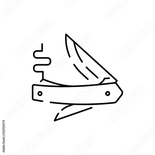Camping, travel and picnic equipment icon. Vector autumn or summer hiking, wilderness, adventure icon. Pocketknife