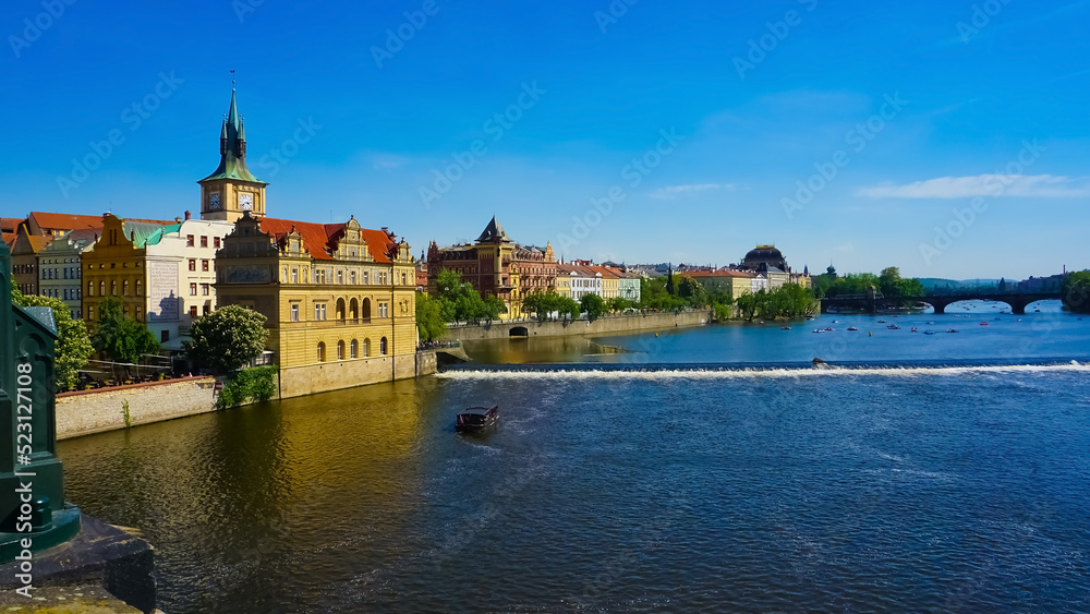 View on city on Vltava river in Prague