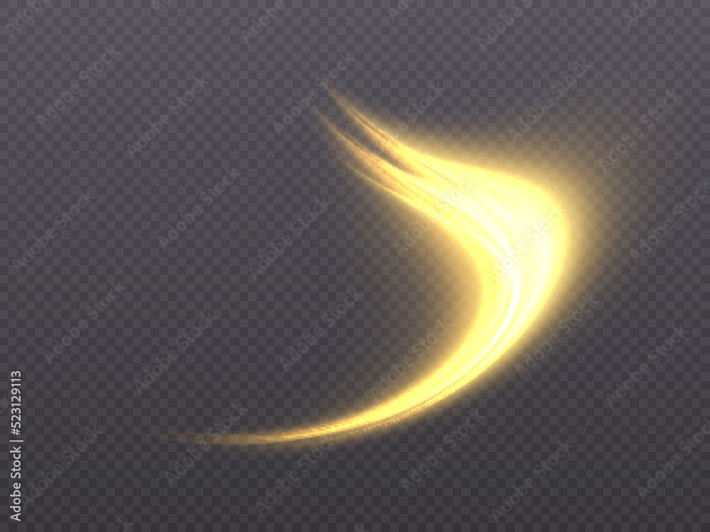 Glowing swirl of light energy. Curve bright line light effect. Glowing