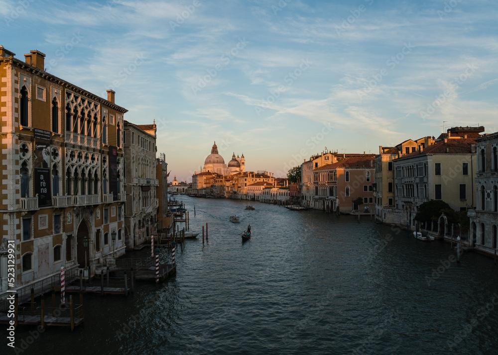 beautiful view of the grand canal in Venice, Italy at sunset 