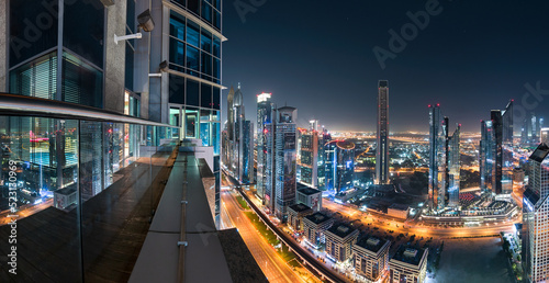 Dubai Sheikh Zayed Road Towers Panoramic View at night © MohammedTareq